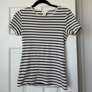H&M White and Black Striped Short Sleeve Tee